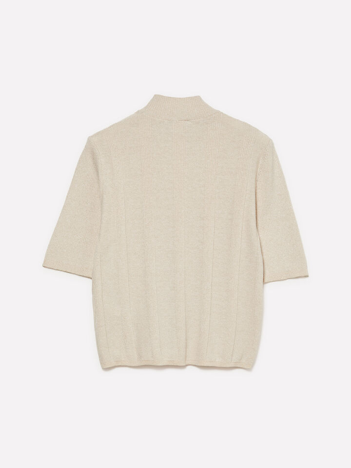 Camisola branco nata com insertos em lurex - camisolas gola alta para mulher - Branco Nata | Sisley image number 2